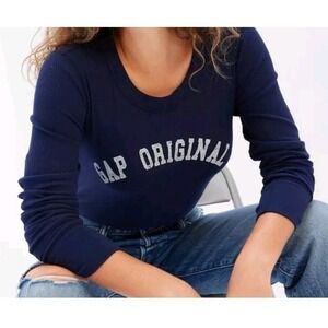 GAP Womens Ribbed Knit‎ Top Navy Blue Long Sleeve Casual Everyday Shirt